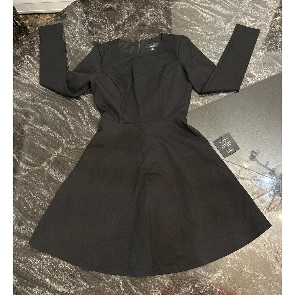 LuLu's Dress Forever Chic Black Dress Fit Flare Black Knit size XS NWT